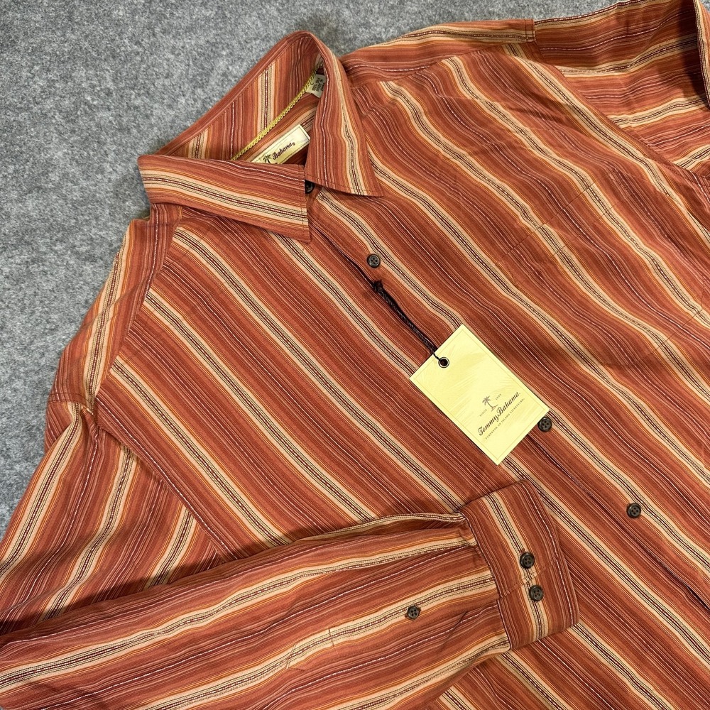 Tommy Bahama Shirt Mens Large Silk TB Jazzy Jeff Striped Button Up Sample